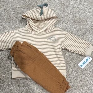 Carter's Dino Cream and Brown Striped Hoodie Set